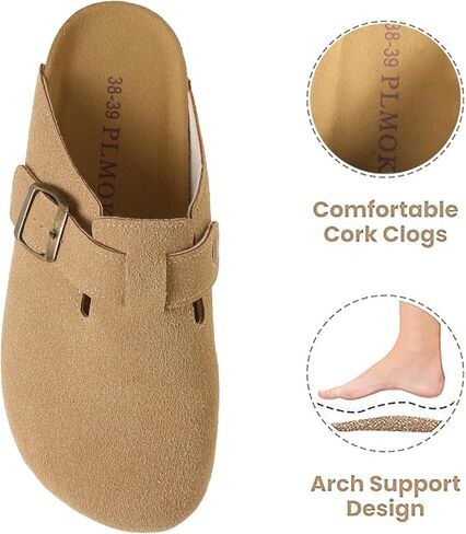 PLMOKN بوسطن قباقيب للنساء والرجال من جلد الغزال منصة التخليص البغال الانزلاق على أحذية للحديقة نعال مضادة للانزلاق in Kuwait