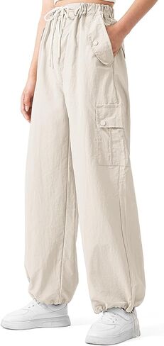 سراويل كارجو من BOOPH للفتيات ذات أرجل واسعة وبنطلونات باراشوت خفيفة الوزن للأطفال in Kuwait