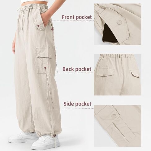 سراويل كارجو من BOOPH للفتيات ذات أرجل واسعة وبنطلونات باراشوت خفيفة الوزن للأطفال in Kuwait