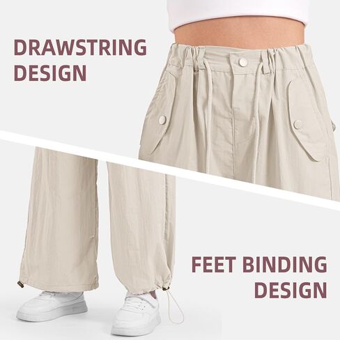 سراويل كارجو من BOOPH للفتيات ذات أرجل واسعة وبنطلونات باراشوت خفيفة الوزن للأطفال in Kuwait