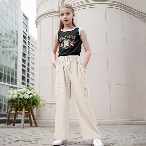 سراويل كارجو من BOOPH للفتيات ذات أرجل واسعة وبنطلونات باراشوت خفيفة الوزن للأطفال in Kuwait