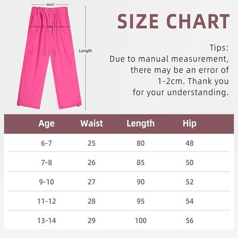 سراويل كارجو من BOOPH للفتيات ذات أرجل واسعة وبنطلونات باراشوت خفيفة الوزن للأطفال in Kuwait