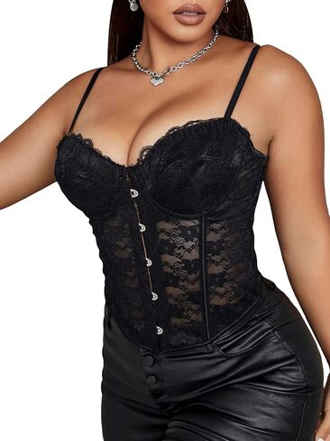 SOLY HUX Women's Plus Size Floral Lace up Overbust Corset Cami Top Boned Bustier Lingerie Bodyshaper Tops in Saudi Arabia