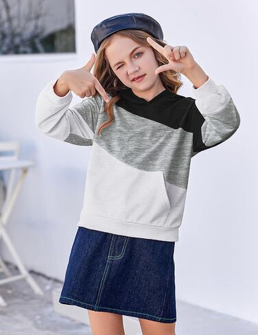 سترة Arshiner للفتيات ذات قلنسوة ذات ألوان متعددة بياقة دائرية وأكمام طويلة كاجوال ناعمة مع جيوب in Kuwait