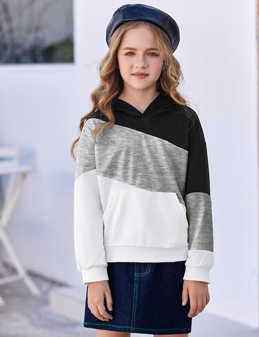 سترة Arshiner للفتيات ذات قلنسوة ذات ألوان متعددة بياقة دائرية وأكمام طويلة كاجوال ناعمة مع جيوب in Kuwait