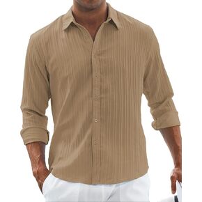 KAWATA Men's Lightweight Casual Button Down Shirts Textured Business Dress Shirts Summer