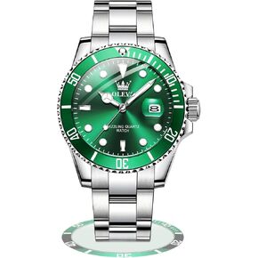 OLEVS Men's Watches with Date, Premium Gold and Silver Stainless Steel Analog Watches for Men, Classic Rotatable Bezel Men's Cuff Watches, Blue/Green/Black Dial