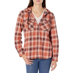 قميص Carhartt نسائي مريح من الفلانيل مقنعين منقوش يعمل زر فائدة أسفل قميص