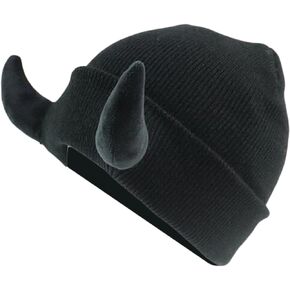 Honganda Devil Horn Knitted Beanie Hat for Adult, Novelty Women Men Demon Horns Cap Winter Warm Hip Hop Hat