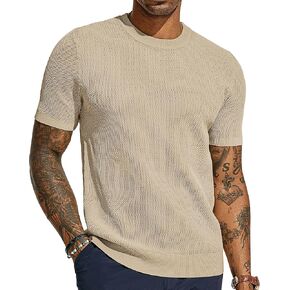PJ PAUL JONES Men's T-Shirts Casual Knit Short Sleeve Crewneck Honeycomb Waffle Solid Knitted Pullover Tees
