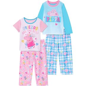 Peppa Pig Girls Pajamas for Toddler Kids | 4 Piece Sleepwear Sets for Toddler Girls Pajama Bottoms and Sleep Shirts