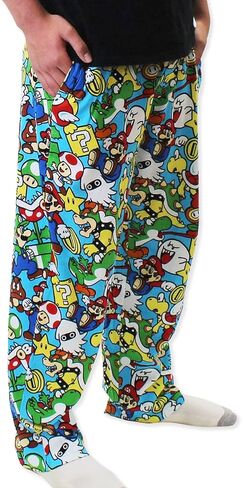 Super Mario Brothers Luigi Bowser Mens Button Fly Cotton Pajama Sleep Pants in Saudi Arabia