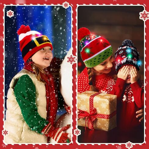 Suhine 16 Pcs LED Christmas Hat, Christmas LED Light up Knitted Beanie Hat Xmas Beanie Cap with Pompom Winter Knitted Hat in Saudi Arabia