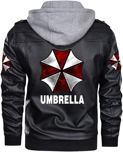 Umbrella Cosplay Men's Leather Jacket-Fall Resident Winter Vintage Motorcycle Biker Jacket with Removable Hood Costume,S-3XL in Kuwait