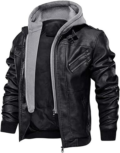 Umbrella Cosplay Men's Leather Jacket-Fall Resident Winter Vintage Motorcycle Biker Jacket with Removable Hood Costume,S-3XL in Kuwait