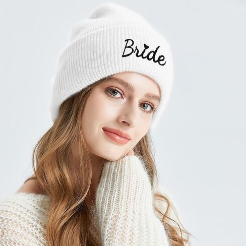 Bride Beanie Hat for Women - Bachelorette Party Accessories Stylish Winter Bridal Shower and Bride-to-Be Gifts for Her with Black Bride Embroidery in Kuwait