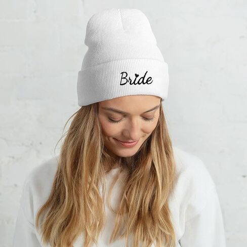 Bride Beanie Hat for Women - Bachelorette Party Accessories Stylish Winter Bridal Shower and Bride-to-Be Gifts for Her with Black Bride Embroidery in Kuwait