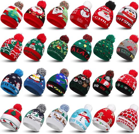 Chuarry 24 Pcs Unisex Christmas Beanie Bulk Winter Warm Knitted Santa Hat Xmas Acrylic Knit Beanies Caps for Kids Women Men New Year Party Gifts, 24 in Saudi Arabia