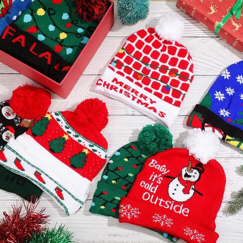 Chuarry 24 Pcs Unisex Christmas Beanie Bulk Winter Warm Knitted Santa Hat Xmas Acrylic Knit Beanies Caps for Kids Women Men New Year Party Gifts, 24 in Saudi Arabia
