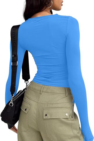 Pivanzore Women's Going Out Crop Tops Slim Fit Long Sleeve Crew Neck 2023 Casual Fall Tight Tee Shirt Basic Top Streetwear in Saudi Arabia