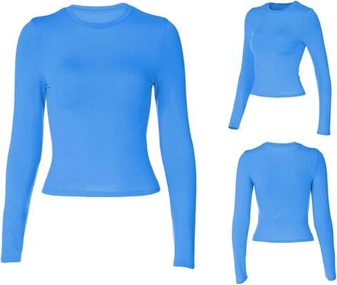 Pivanzore Women's Going Out Crop Tops Slim Fit Long Sleeve Crew Neck 2023 Casual Fall Tight Tee Shirt Basic Top Streetwear in Saudi Arabia