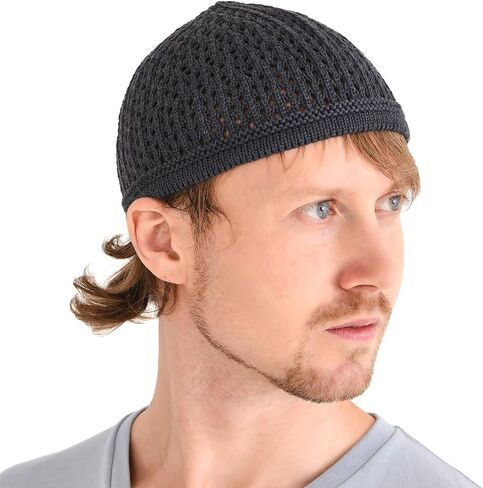 100% Cotton Skull Caps for Men, Knit Kufi Hat for Muslim Prayer, Women's Mesh Crochet Beanie, Ideal Head Wear During Summer in Saudi Arabia