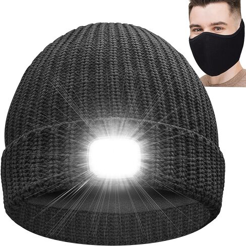 Beanie Hat with Light LED & Face Cover Gifts for Men Women Teen Girls Novelty Winter Knit Hats Christmas Stocking Stuffers (Dark Gray) in Kuwait