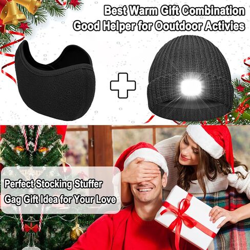 Beanie Hat with Light LED & Face Cover Gifts for Men Women Teen Girls Novelty Winter Knit Hats Christmas Stocking Stuffers (Dark Gray) in Kuwait