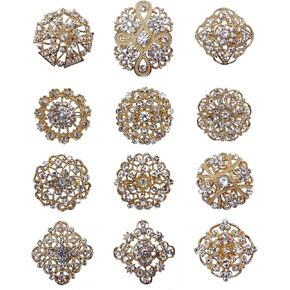 L'VOW 12px Silver Gold Plated Crystal Brooches Flower Floriated Brooch Collar Pin Rhinestone Corsage Bouquet Décor