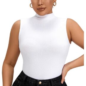 Suprenx Women's Solid Rib Knit Mock Neck Tank Top Sleeveless Tank Tops