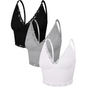 3 Pieces Women's Rib Knit Cami Tops Lace Trim Camisole Sleeveless Adjustable Strap Crop Top Solid Cami for Women