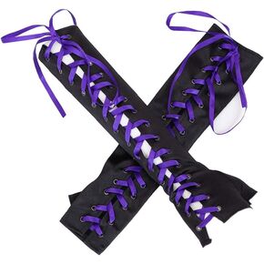 Awlsyj Women's Sexy Lace up Fingerless Gloves Long Lace Satin Elbow Gloves Halloween Costumes Punk Party