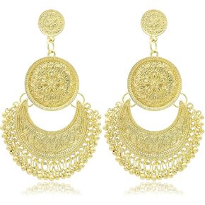 RechicGu العرقية بالي Jhumka Jhumki لوتس المكسيك الغجر تتدلى الأقراط التقليدية الأذن ترصيع مع صندوق هدية in Kuwait