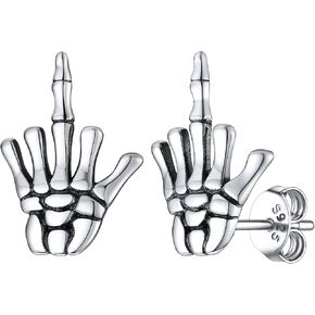 SILVERCUTE Skull Stud Earrings, Men Womens Personalized Punk Gothic Earrings, Sterling Silver Bat/Fire/Skeleton/Skull Hand Earrings for Halloween Party, Hypoallergenic in Kuwait
