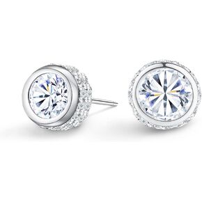 Anbamahong Moissanite Halo Earrings Lab Created Diamond 925 Sterling Silver Studs for Men Women Jewelry Gifts