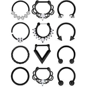 Ylqjksk Septum Jewelry Septum Rings For Women Men Surgical Steel 16G Septum Piercing Jewelry helix daith smiley rook tragus piercing jewelry 10mm，Black purple silvery Tone Rose Gold