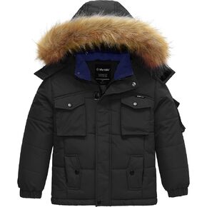 معطف الشتاء الدافئ للأولاد من Wantdo سترة منتفخة سميكة مقاومة للماء مع غطاء رأس من الفرو قابل للإزالة in Kuwait