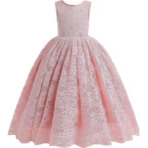 Glamulice Full Lace Flower Girls Dress Long A Line Bridesmaid Wedding Tulle Dresses Birthday Formal Party Ball Gown in Kuwait