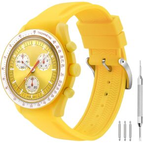 حزام ساعة القمر المنحني من السيليكون للرجال بحزام أوميغا سواتش متوافق مع مهمة Speedmaster/Rolex/Seiko إلى القمر/عطارد/الشمس/المريخ/الأرض/المشتري/نبتون/بلوتو/زحل/أورانوس/الزهرة، أسود/أبيض/رمادي/أزرق/ أحمر/أصفر/مسحوق أزرق/وردي