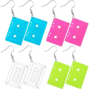 4 Pairs 80s Earrings Women Neon Hoop Earrings Retro Drop Dangle Earrings for Halloween 80s Cosplay Party Costume Accessory