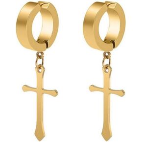 Non-Pierced Clip On Cross Dangle Hoop Earrings Set for Men Women No Piercing Ear Plug Jewelry for Graduation Easter Christmas in Kuwait