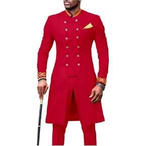 Men's Suit African Clothing Dashiki Embroidery Jacket and Pants 2 Piece Set Dashiki Outwear Kerchief for Wedding
