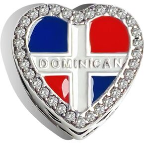 Dominican Heart Map and Round Charm, Dominican Republic Gift Charm, Sterling Silver, Gift For Wife, Women, Friends, Family, Compatible To Pandora
