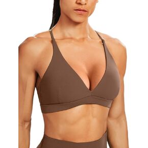 Unthewe Women's Deep V-Neck Workout Sport Bras Low Impact Criss-Cross Back Yoga Bra Padded Crop Top