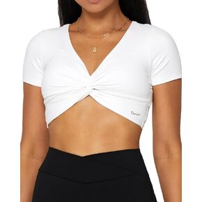 Danysu Twist Front Tops for Women Padded Short Sleeve Workout Crop Top Knotted Gym Bra Tops