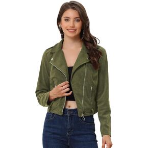 Allegra K Women's Fall Casual Jackets Notched Lapel Zip Up Corduroy Moto Jacket