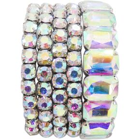 Rosemarie & Jubalee Women's Stunning Statement Bejeweled Set Of 5 Colorful Crystal Rhinestone Stretch Bracelets, 6.75" in Saudi Arabia