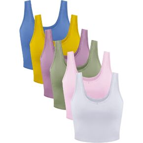 6 Pieces Women Basic Crop Tank Tops Sleeveless Racerback Sport Crop Top