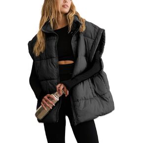 APAFES Women Winter Black Puffer Vest Quilted Lightweight Stand Collar Flysleeve Insulated Padded Puffy Jackets Coat with Pockets(871-Black-XL) in Kuwait