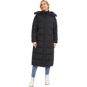 ANOTHER CHOICE Women's Down Coat with Detachable Hood, Long Puffer Coat Women Winter Jacket
